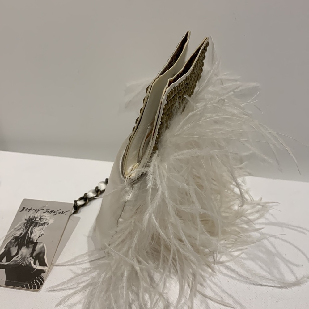 Betsey Johnson White Feather Studded Clutch - Picture 13 of 14